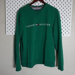 Tommy Hilfiger Green Logo Crew Neck Sweatshirt Pullover Men's Large